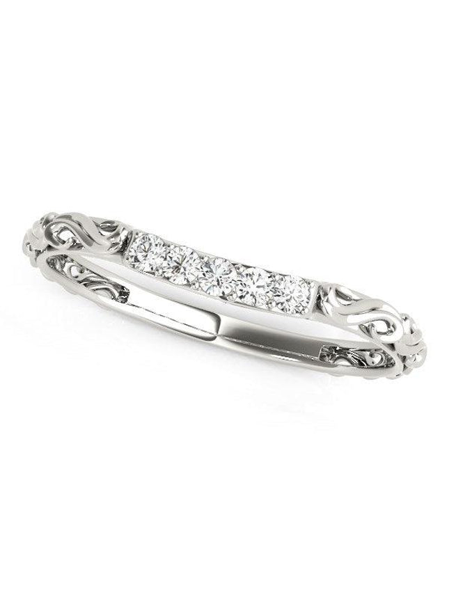 14k White Gold Antique Style Curved Diamond Wedding Band (1/10 cttw) - Ellie Belle