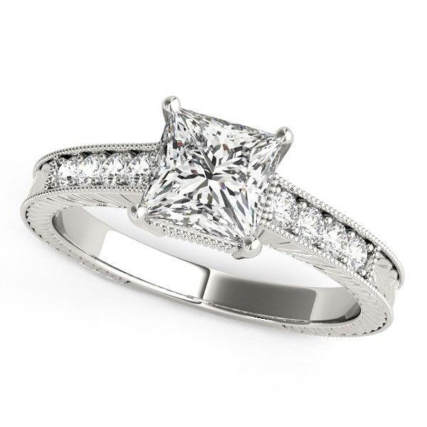 14k White Gold Antique Style Diamond Engagement Ring (1 1/8 cttw) - Ellie Belle