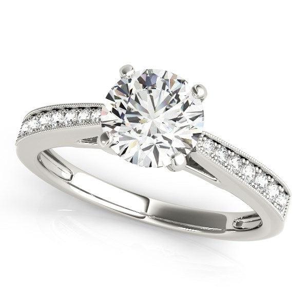 14k White Gold Antique Style Graduagted Diamond Engagement Ring (1 1/8 cttw) - Ellie Belle