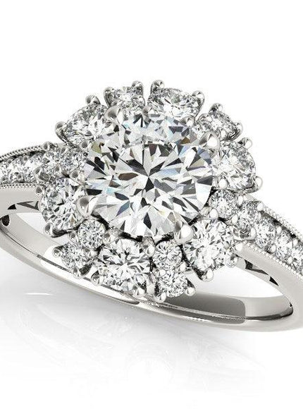 14k White Gold Antique Style Halo Round Diamond Engagement Ring (2 cttw) - Ellie Belle