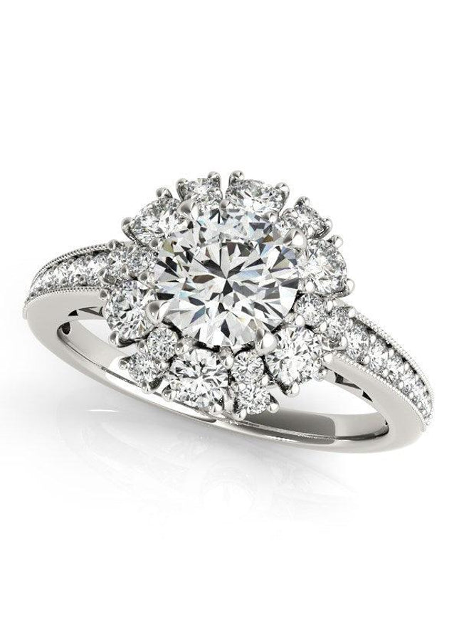 14k White Gold Antique Style Halo Round Diamond Engagement Ring (2 cttw) - Ellie Belle