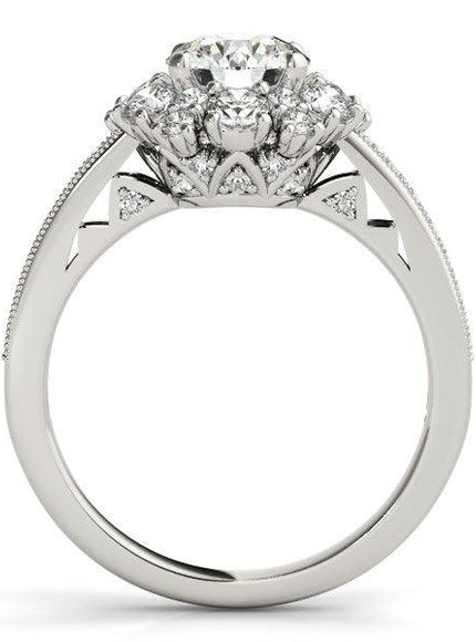 14k White Gold Antique Style Halo Round Diamond Engagement Ring (2 cttw) - Ellie Belle