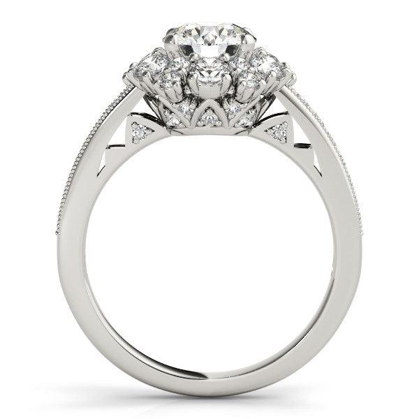 14k White Gold Antique Style Halo Round Diamond Engagement Ring (2 cttw) - Ellie Belle