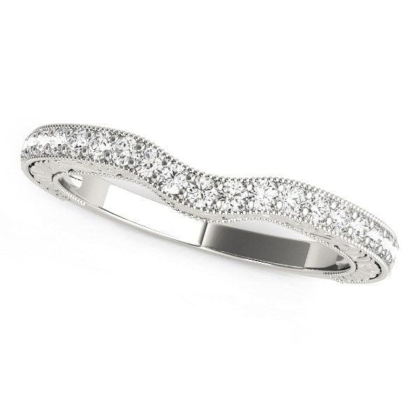 14k White Gold Antique Style Milgrained Curved Diamond Ring (1/4 cttw) - Ellie Belle