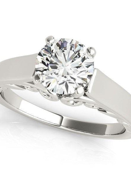 14k White Gold Antique Style Solitaire Round Diamond Engagement Ring (1 cttw) - Ellie Belle