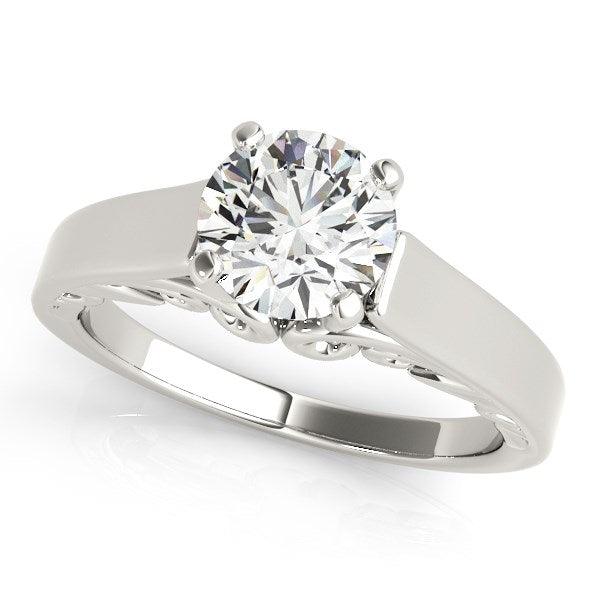 14k White Gold Antique Style Solitaire Round Diamond Engagement Ring (1 cttw) - Ellie Belle