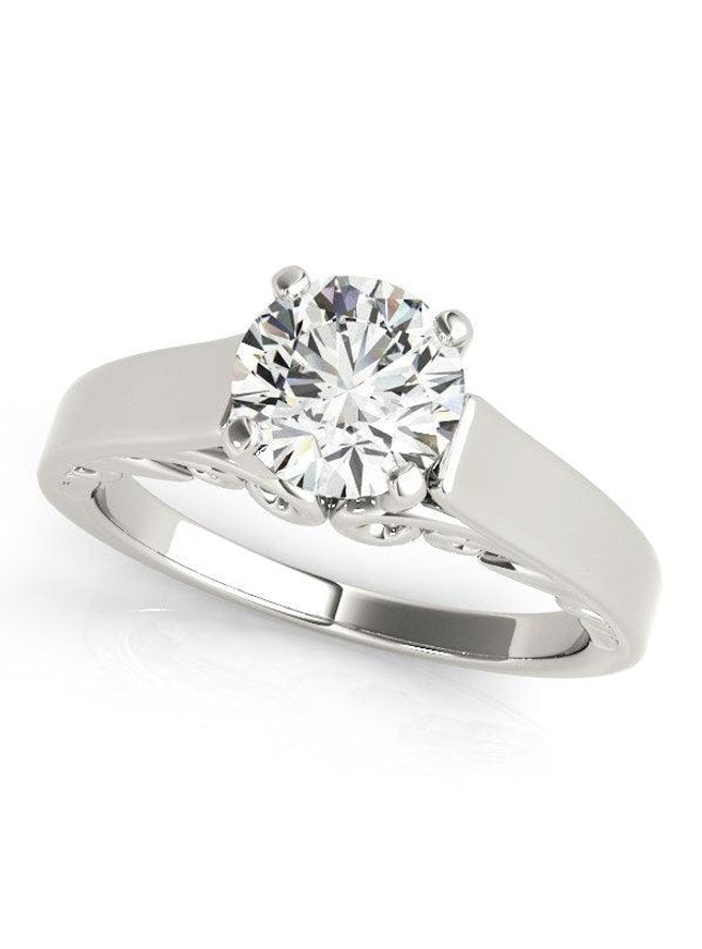 14k White Gold Antique Style Solitaire Round Diamond Engagement Ring (1 cttw) - Ellie Belle