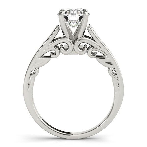 14k White Gold Antique Style Solitaire Round Diamond Engagement Ring (1 cttw) - Ellie Belle