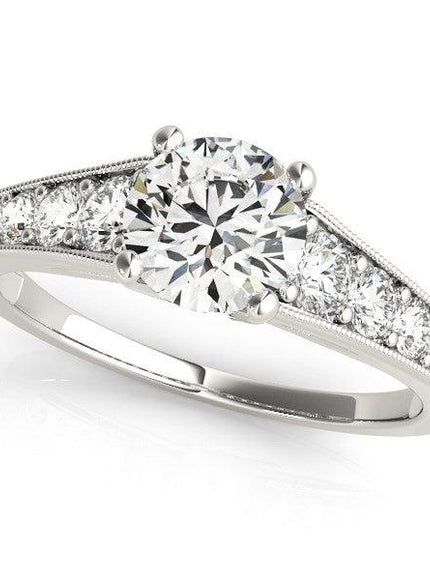 14k White Gold Antique Tapered Shank Diamond Engagement Ring (1 3/8 cttw) - Ellie Belle