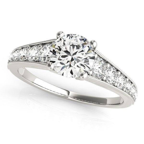 14k White Gold Antique Tapered Shank Diamond Engagement Ring (1 3/8 cttw) - Ellie Belle