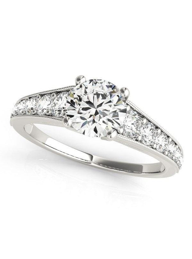 14k White Gold Antique Tapered Shank Diamond Engagement Ring (1 3/8 cttw) - Ellie Belle