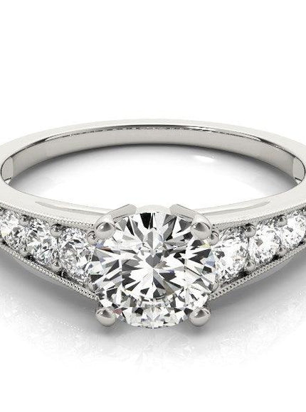 14k White Gold Antique Tapered Shank Diamond Engagement Ring (1 3/8 cttw) - Ellie Belle