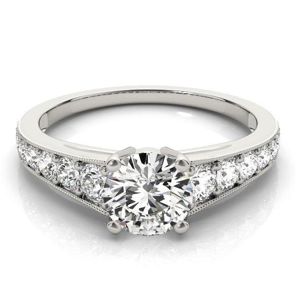 14k White Gold Antique Tapered Shank Diamond Engagement Ring (1 3/8 cttw) - Ellie Belle