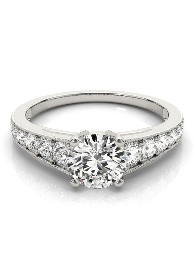 14k White Gold Antique Tapered Shank Diamond Engagement Ring (1 3/8 cttw) - Ellie Belle