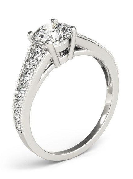 14k White Gold Antique Tapered Shank Diamond Engagement Ring (1 3/8 cttw) - Ellie Belle