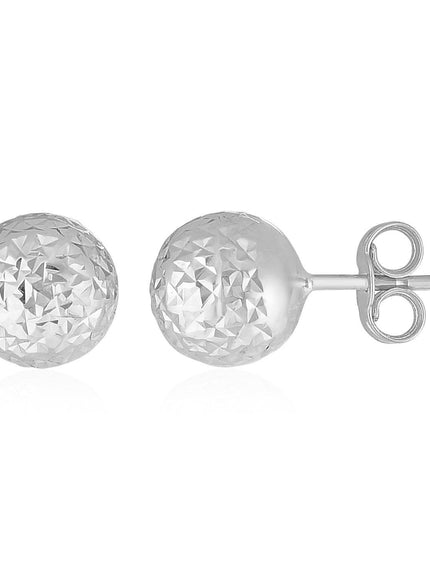 14k White Gold Ball Earrings with Crystal Cut Texture - Ellie Belle