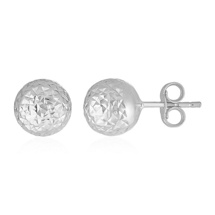 14k White Gold Ball Earrings with Crystal Cut Texture - Ellie Belle