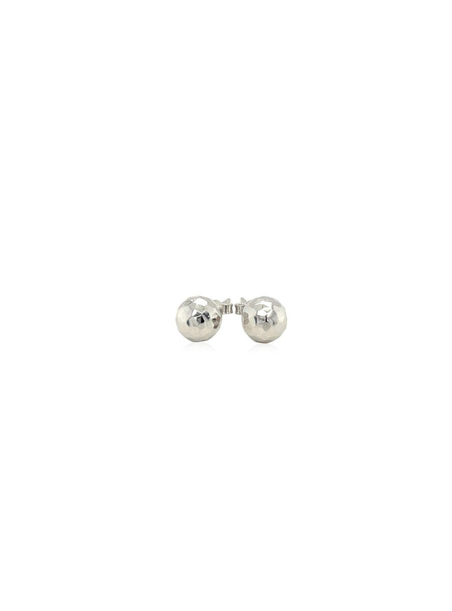 14k White Gold Ball Earrings with Faceted Texture - Ellie Belle