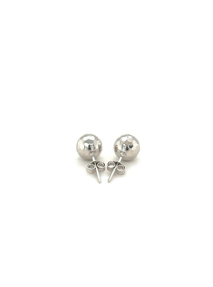 14k White Gold Ball Earrings with Faceted Texture - Ellie Belle