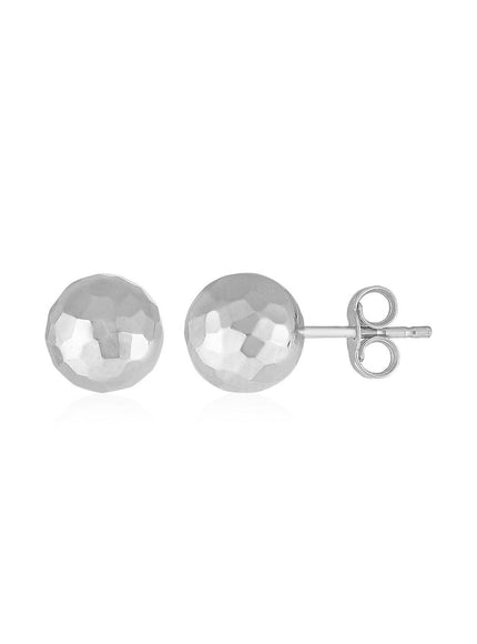 14k White Gold Ball Earrings with Faceted Texture - Ellie Belle