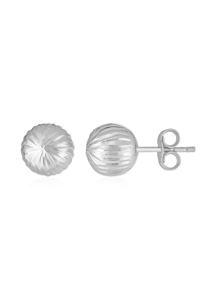 14K White Gold Ball Earrings with Linear Texture - Ellie Belle