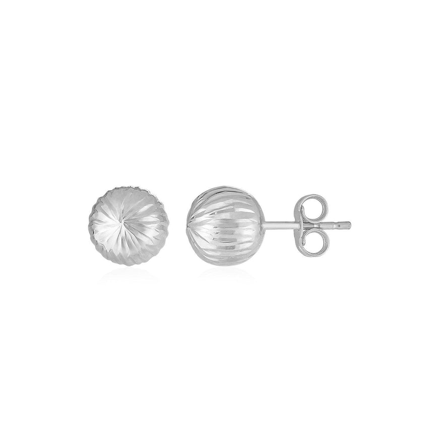 14K White Gold Ball Earrings with Linear Texture - Ellie Belle