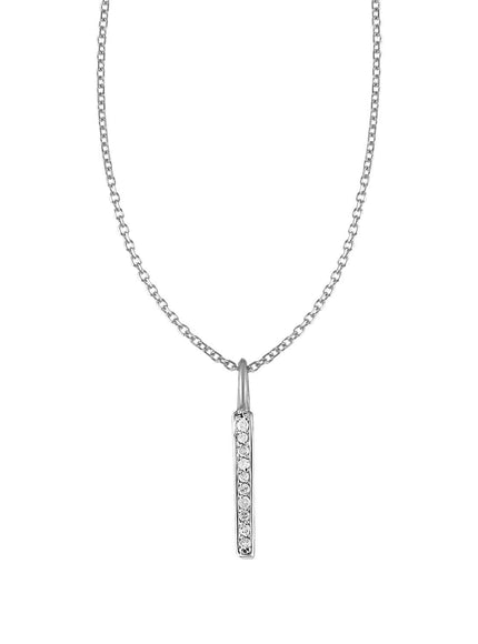 14k White Gold Bar Pendant with Diamonds - Ellie Belle