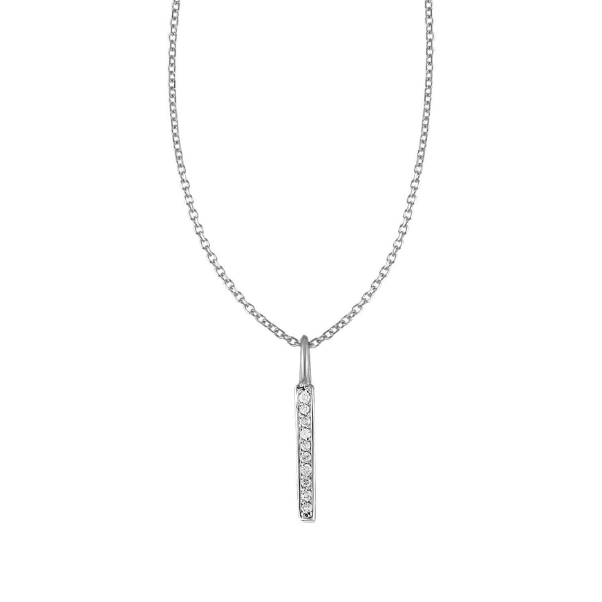 14k White Gold Bar Pendant with Diamonds - Ellie Belle