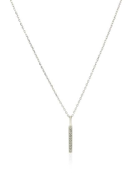 14k White Gold Bar Pendant with Diamonds - Ellie Belle