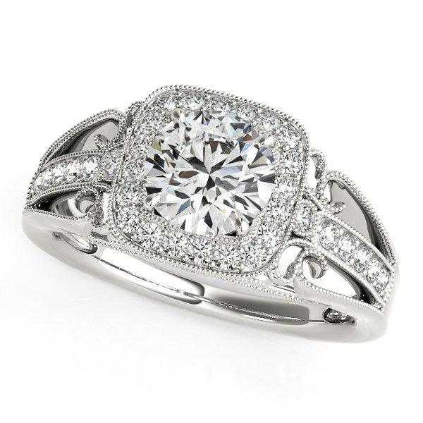 14k White Gold Baroque Shank Style Cut Diamond Engagement Ring (1 1/4 cttw) - Ellie Belle