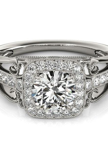 14k White Gold Baroque Shank Style Cut Diamond Engagement Ring (1 1/4 cttw) - Ellie Belle