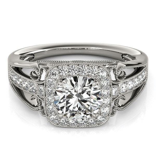 14k White Gold Baroque Shank Style Cut Diamond Engagement Ring (1 1/4 cttw) - Ellie Belle