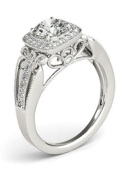 14k White Gold Baroque Shank Style Cut Diamond Engagement Ring (1 1/4 cttw) - Ellie Belle