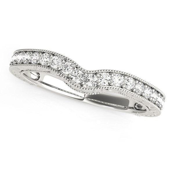 14k White Gold Bead Border Curved Diamond Wedding Band (1/4 cttw) - Ellie Belle