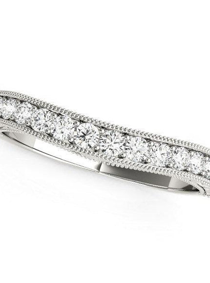 14k White Gold Bead Border Curved Diamond Wedding Ring (1/4 cttw) - Ellie Belle