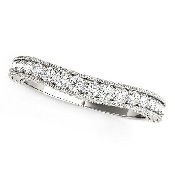 14k White Gold Bead Border Curved Diamond Wedding Ring (1/4 cttw) - Ellie Belle