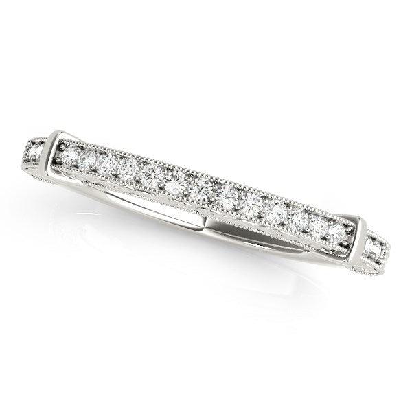 14k White Gold Bead Border Modern Wedding Band (1/8 cttw) - Ellie Belle