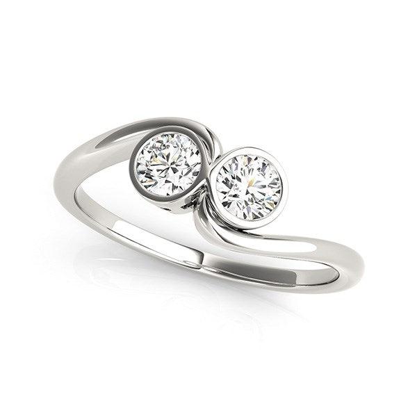 14k White Gold Bezel Set Curved Band Two Stone Diamond Ring (1/2 cttw) - Ellie Belle