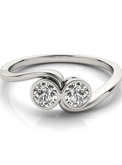 14k White Gold Bezel Set Curved Band Two Stone Diamond Ring (1/2 cttw) - Ellie Belle