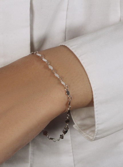 14k White Gold Bracelet with Polished Circles - Ellie Belle