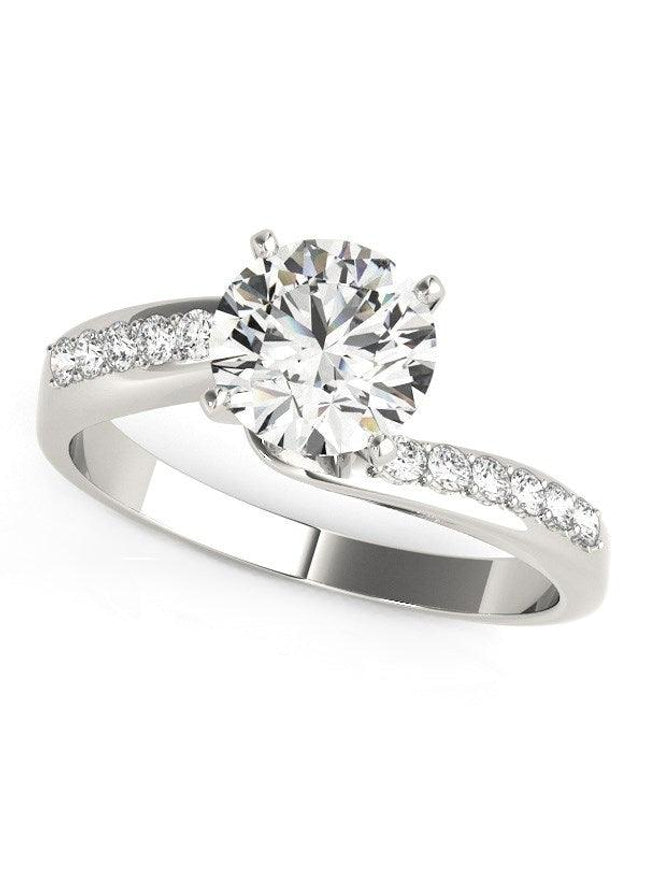 14k White Gold Bypass Round Pronged Diamond Engagement Ring (1 5/8 cttw) - Ellie Belle