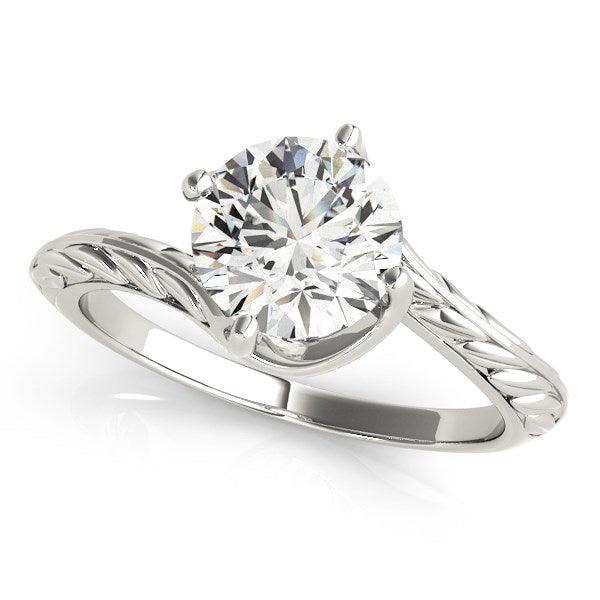 14k White Gold Bypass Round Solitaire Diamond Engagement Ring (1 cttw) - Ellie Belle