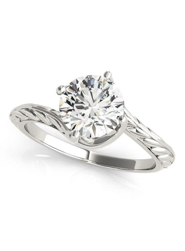 14k White Gold Bypass Round Solitaire Diamond Engagement Ring (1 cttw) - Ellie Belle