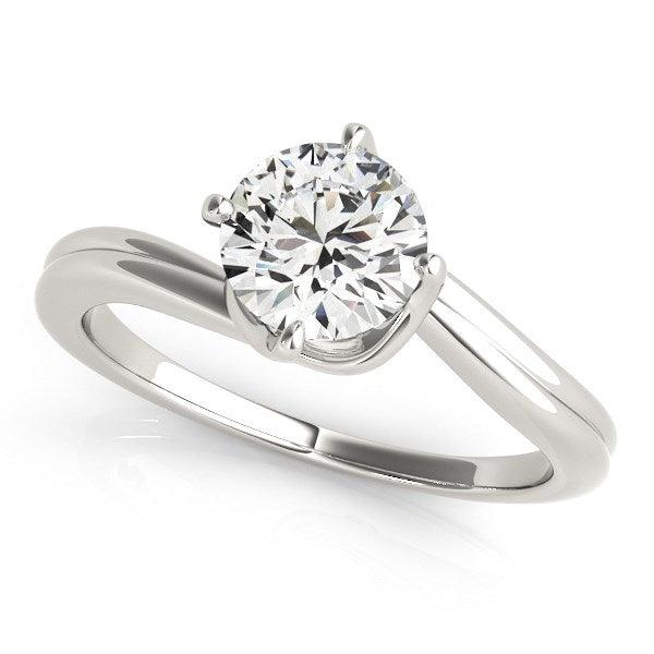 14k White Gold Bypass Style Solitaire Round Diamond Engagement Ring (1 cttw) - Ellie Belle