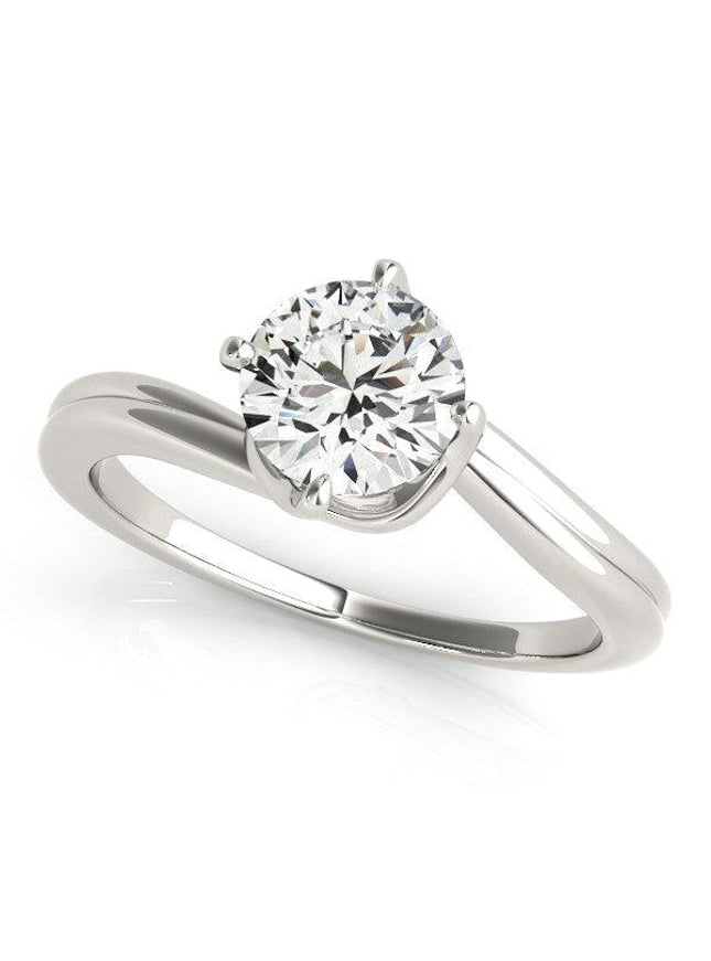 14k White Gold Bypass Style Solitaire Round Diamond Engagement Ring (1 cttw) - Ellie Belle
