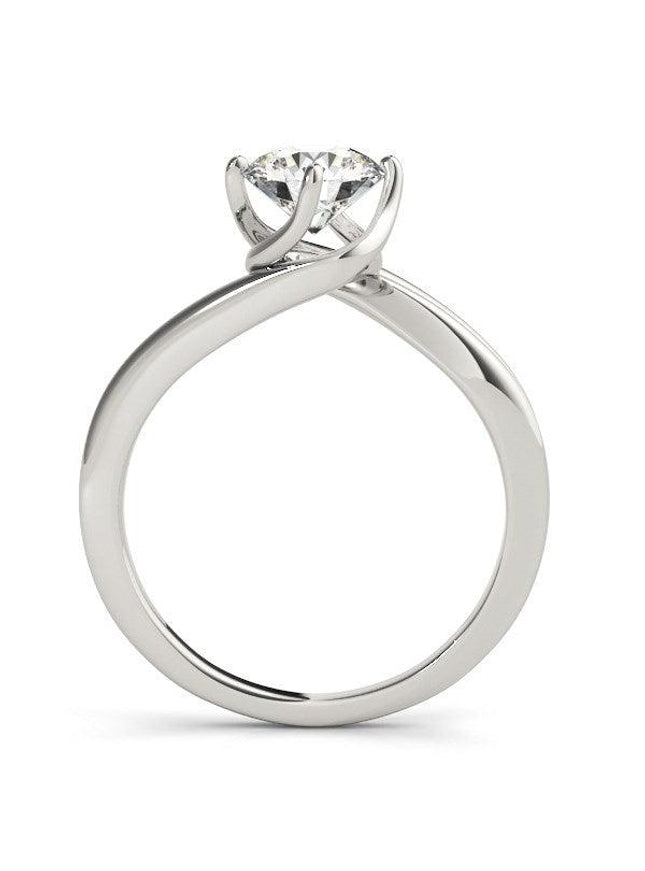14k White Gold Bypass Style Solitaire Round Diamond Engagement Ring (1 cttw) - Ellie Belle