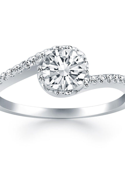 14k White Gold Bypass Swirl Diamond Halo Engagement Ring - Ellie Belle