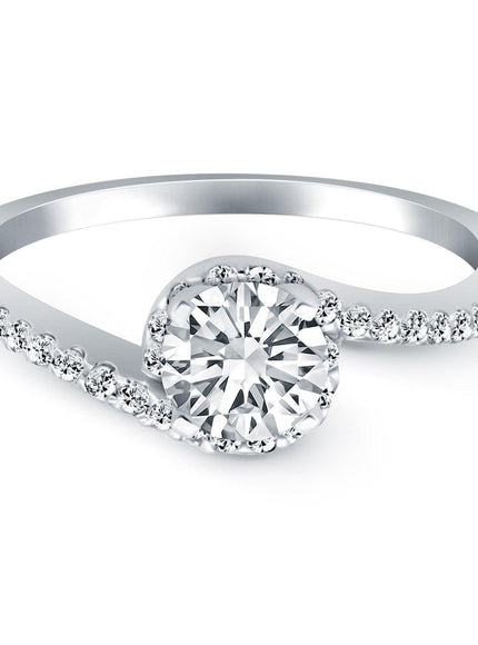 14k White Gold Bypass Swirl Diamond Halo Engagement Ring - Ellie Belle