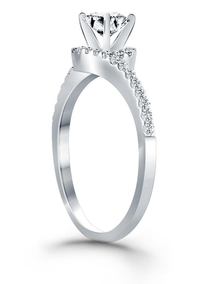 14k White Gold Bypass Swirl Diamond Halo Engagement Ring - Ellie Belle