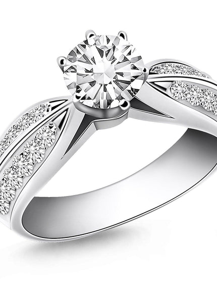 14k White Gold Cathedral Double Row Pave Diamond Engagement Ring - Ellie Belle